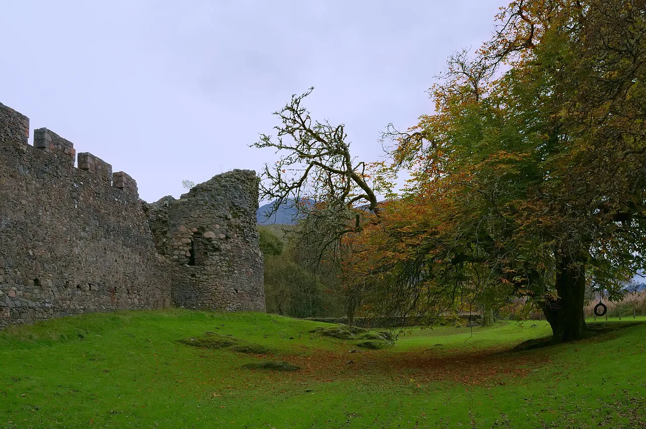 The ruined walls of Inverlochy Castle near Fort William.