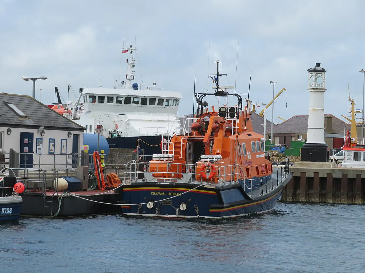 Kirkwall harbour with the lifeboat.