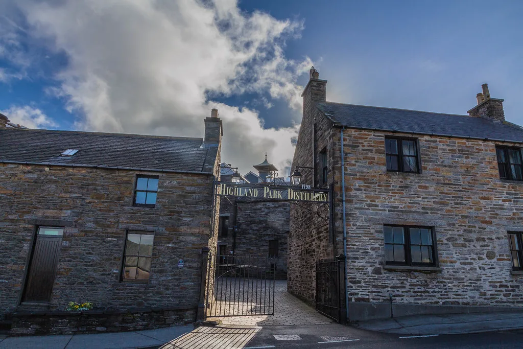 Stone buildings of the Highland Park Distillery in Kirkwall.