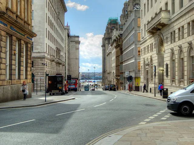 Water Street in Liverpool leading down to the river.