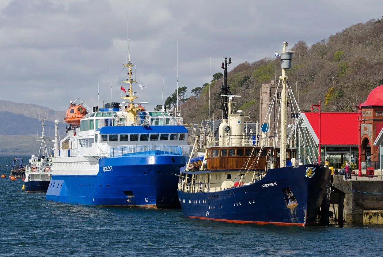 Boats moored at the North Pier, Oban.