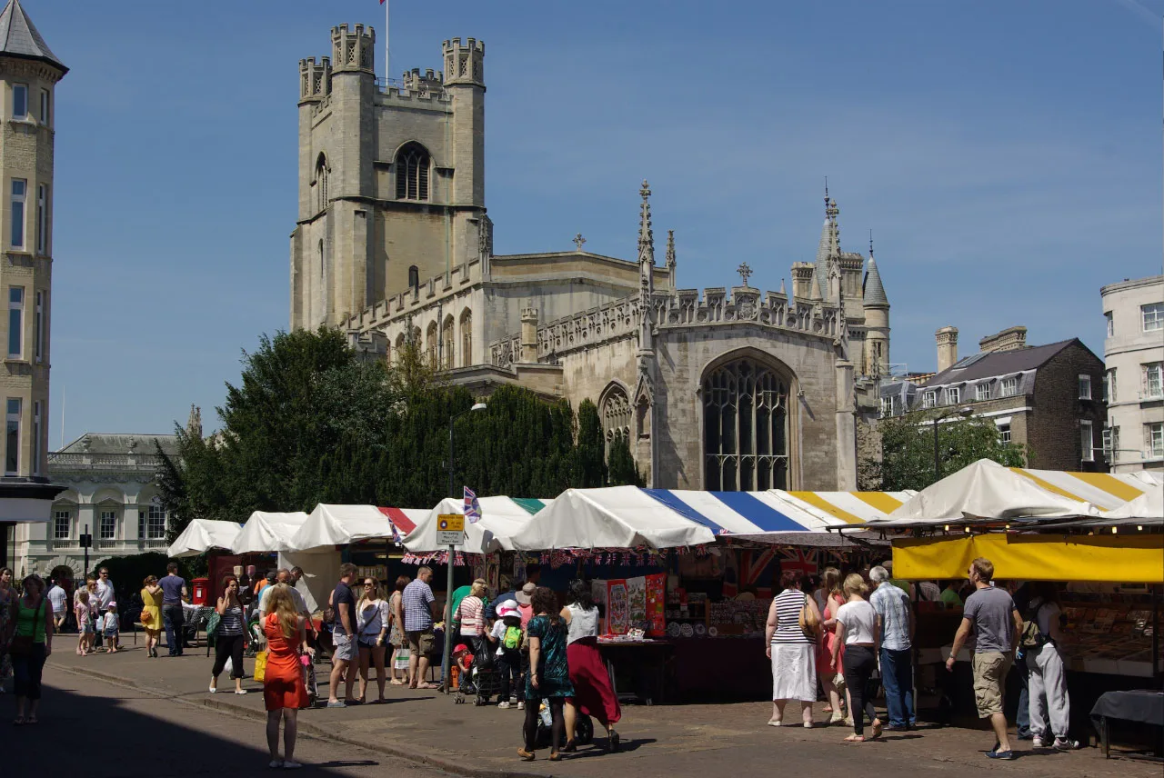 Market stalls on Market Square, Cambridge.