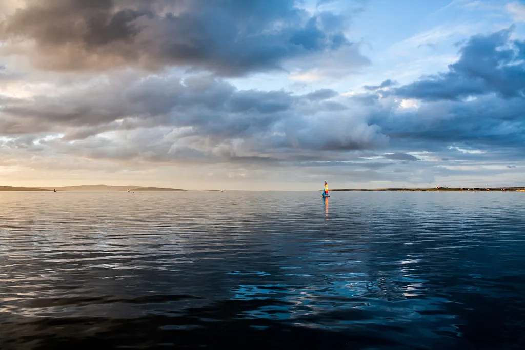 Kirkwall harbour at sunset, Orkney.