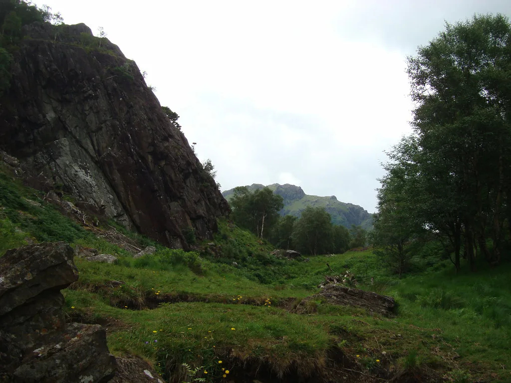 Rocky crags in Glen Nevis near Fort William.