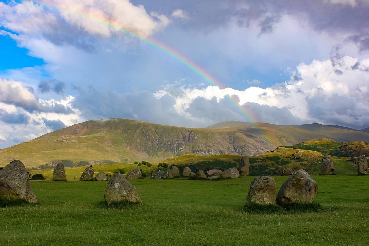 A rainbow over Castlerigg Stone Circle near Keswick.