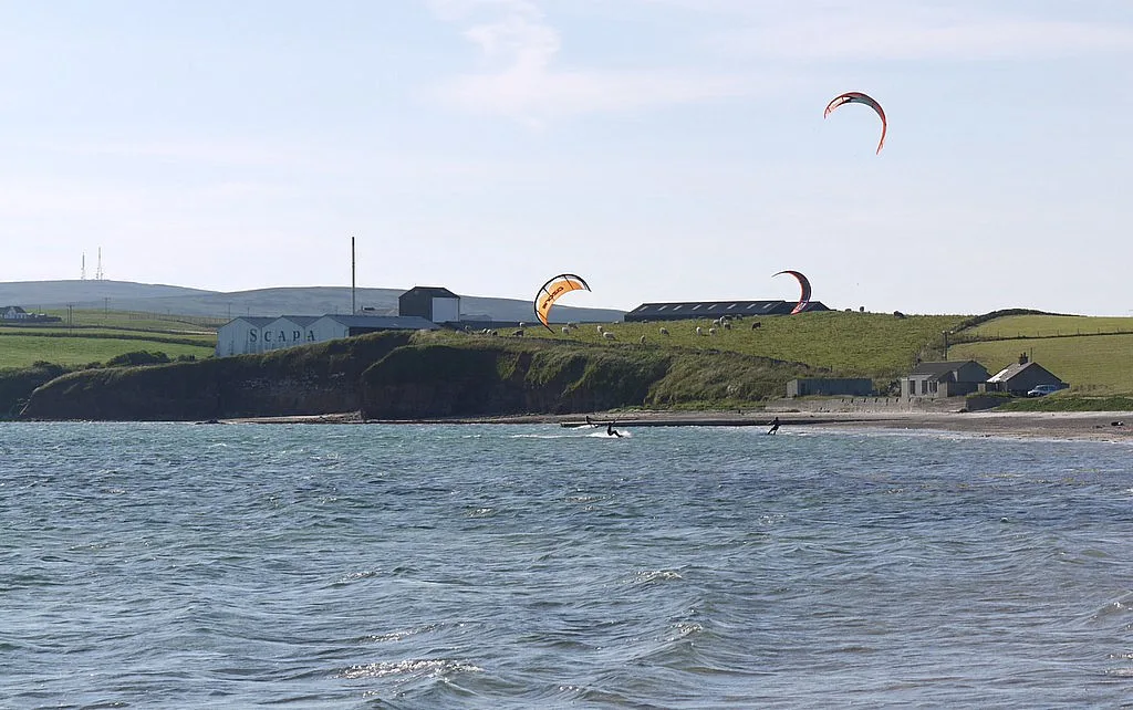 Kite surfers in Scapa Bay near Kirkwall, Orkney.