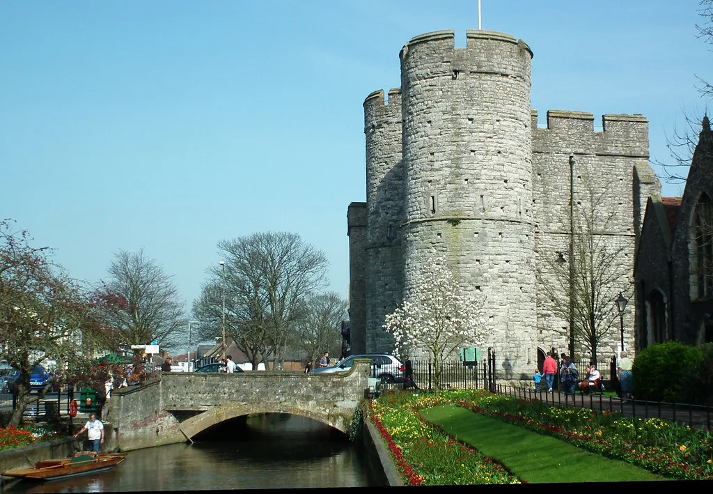 The Westgate towers beside the River Stour in Canterbury.