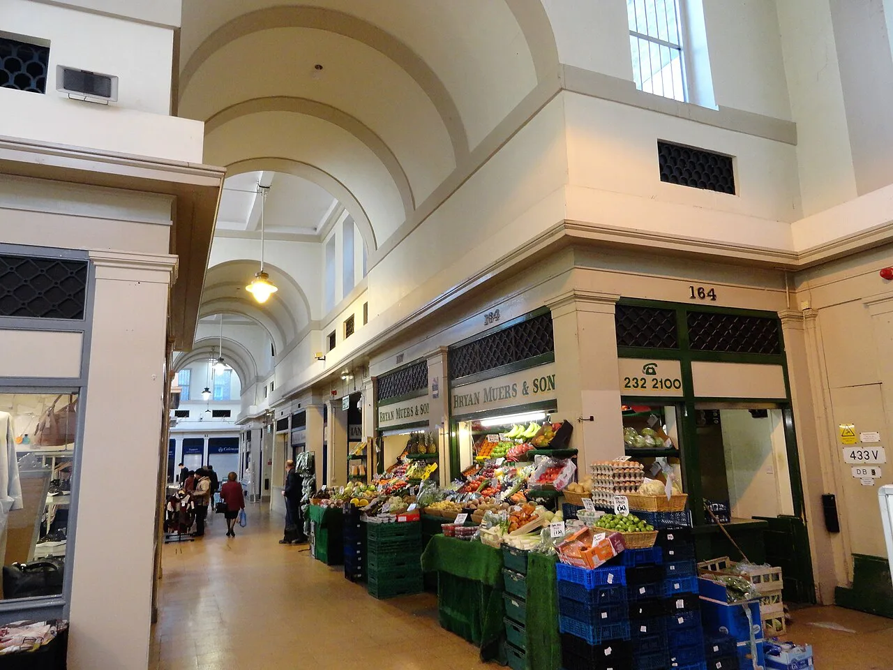 A fruit and vegetable stall inside the Grainger Market, Newcastle upon Tyne.