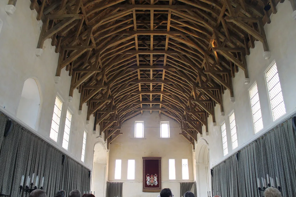 The hammerbeam roof of the Great Hall at Stirling Castle.