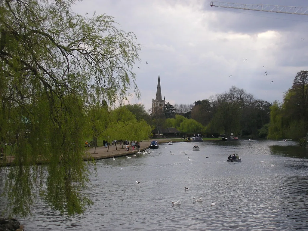 The River Avon at Stratford-upon-Avon with Holy Trinity Church beyond.