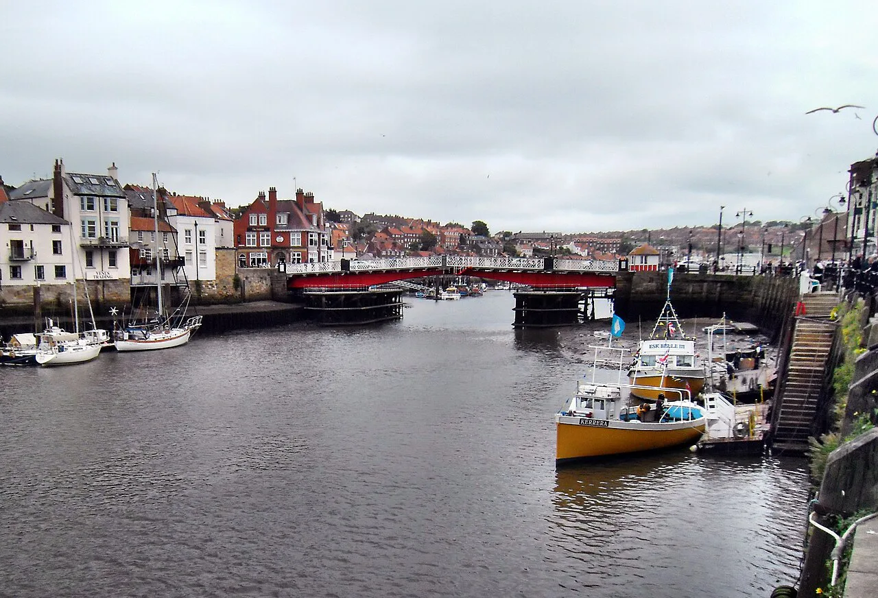 Whitby harbour with the swing bridge, Whitby.