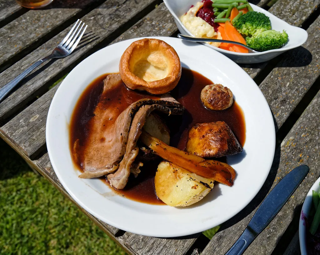 A roast beef Sunday roast at The Stag, Little Easton, Essex.