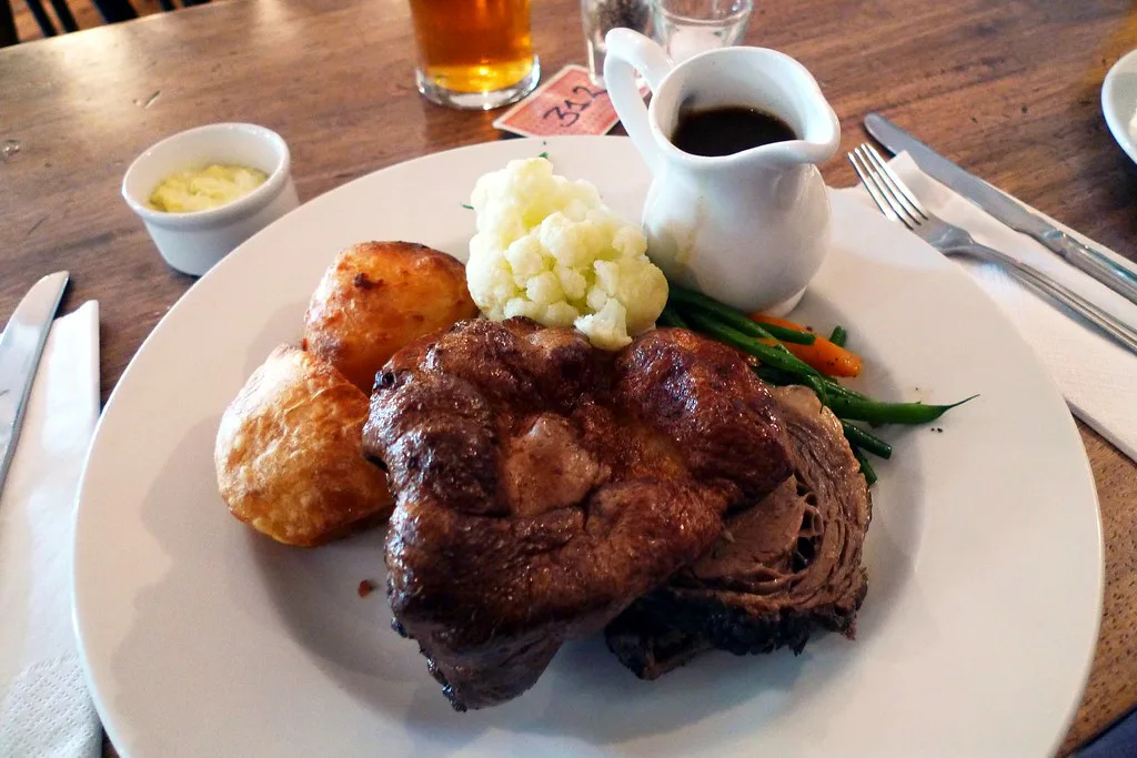 Roast beef with Yorkshire pudding at the Victoria Inn, Peckham, London.