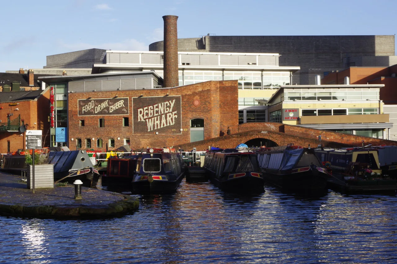 Narrowboats in Gas Street Basin, Birmingham.