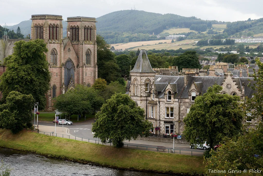 St Andrew's Cathedral seen from the castle in Inverness.