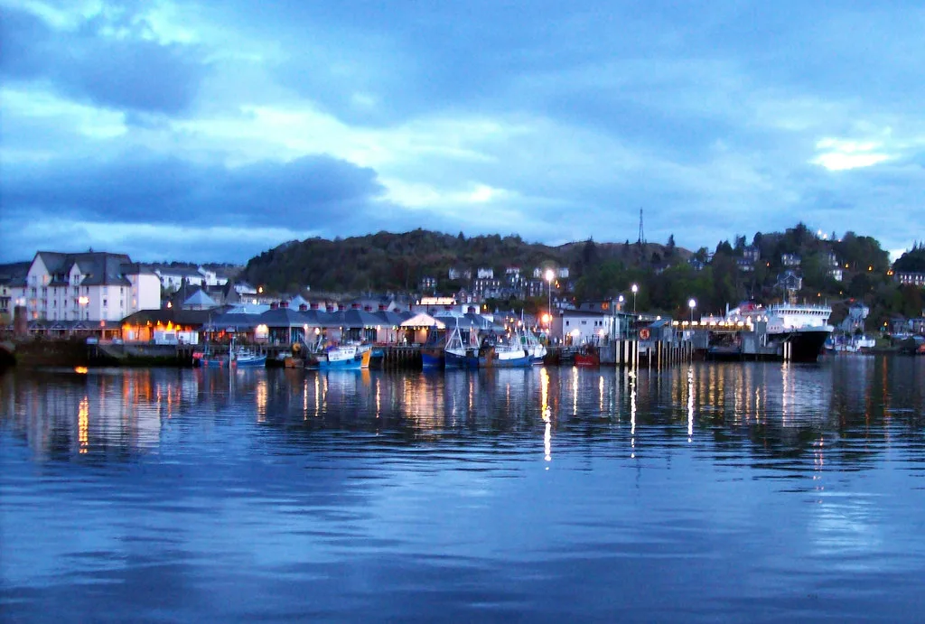 Evening lights on Oban harbour.