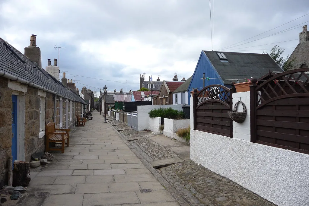 Paved lane between cottages in Footdee, Aberdeen.