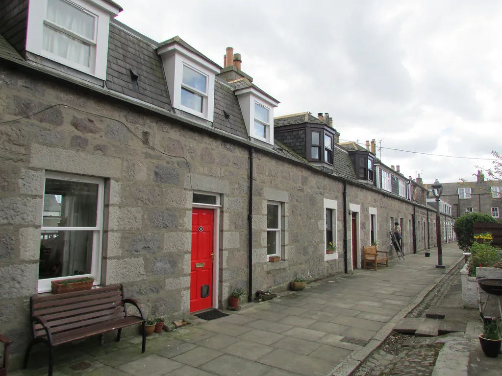 Stone cottages in Footdee, Aberdeen's old fishing village.