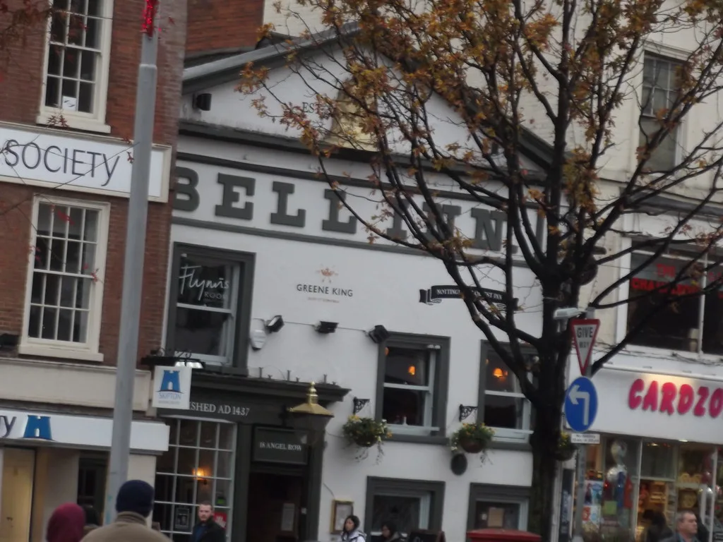 The frontage of the Bell Inn at 18 Angel Row, Nottingham.