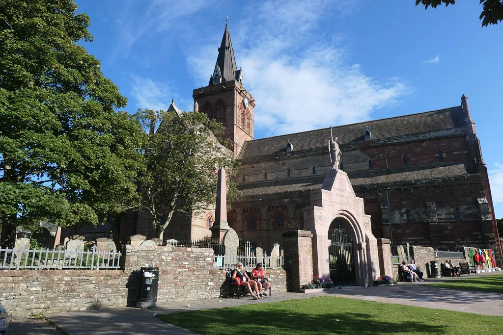 St Magnus Cathedral in Kirkwall on a sunny day.
