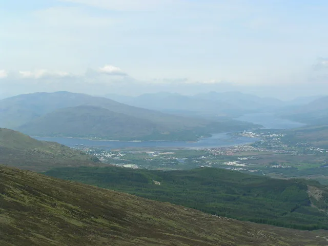 Loch Linnhe and Loch Eil with Fort William, Caol and Corpach, viewed from Aonach Mor.
