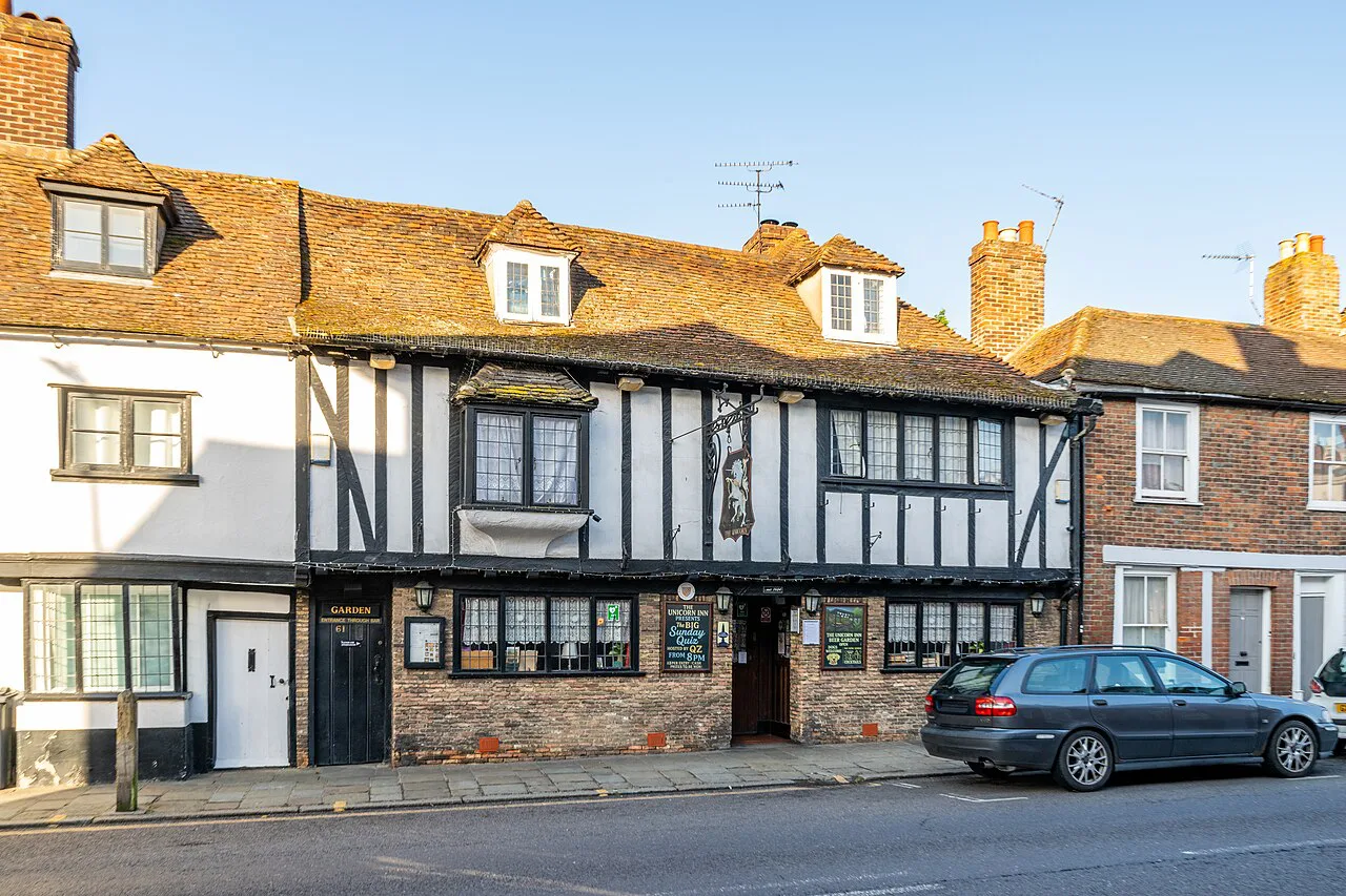 The timber-framed Unicorn Inn on St Dunstan's Street, Canterbury.