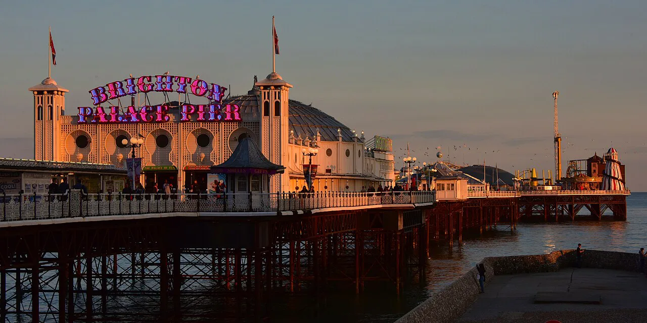 Brighton Palace Pier at golden hour, Brighton.