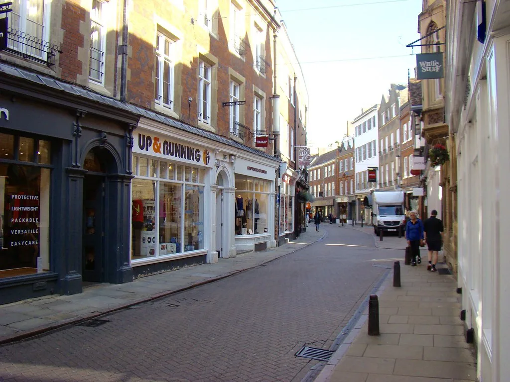 A shopping street in central Cambridge.