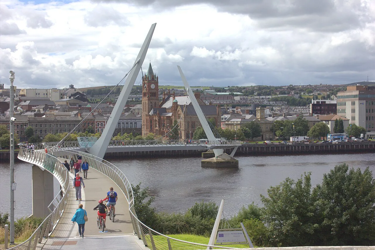 The Guildhall seen from the Peace Bridge, Derry.
