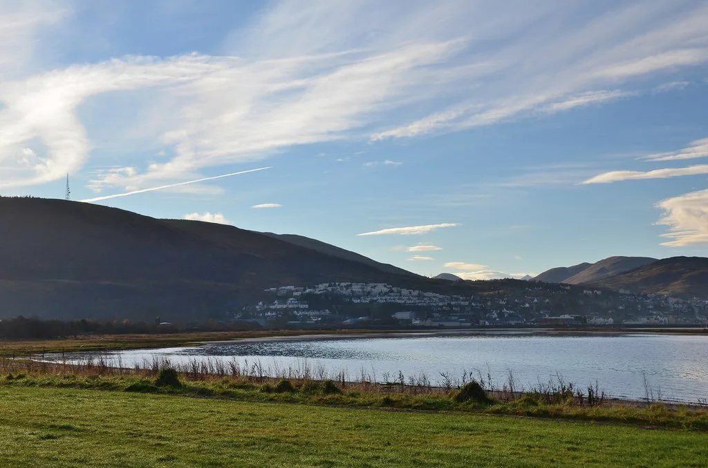 Fort William seen across Loch Linnhe from Caol.