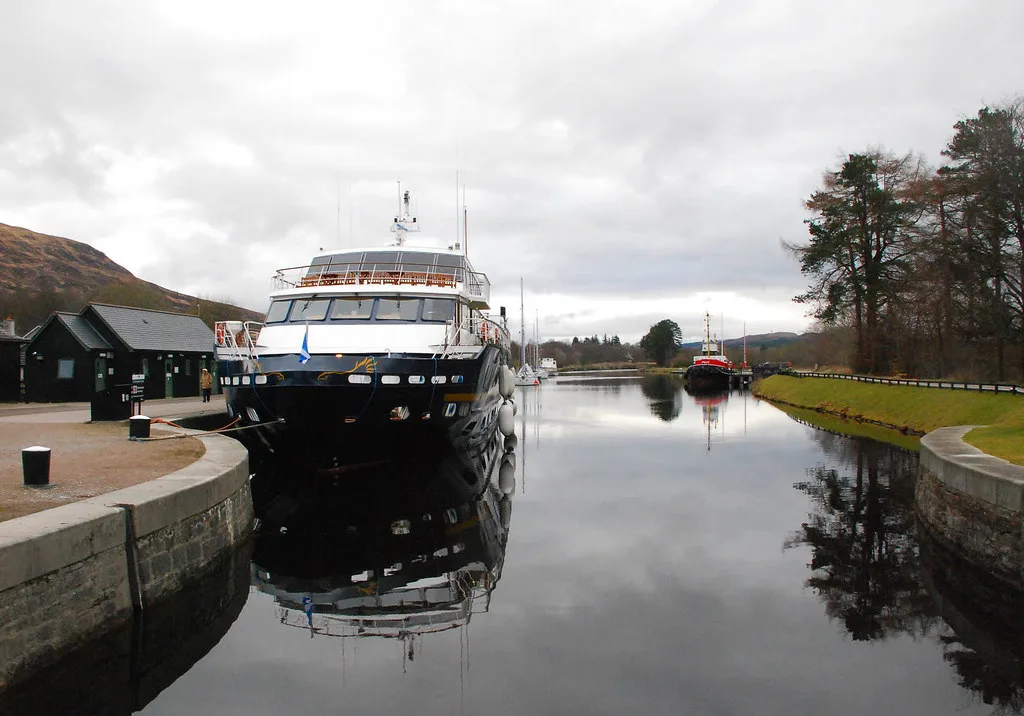Canal basin at the top of Neptune's Staircase, Banavie, near Fort William.