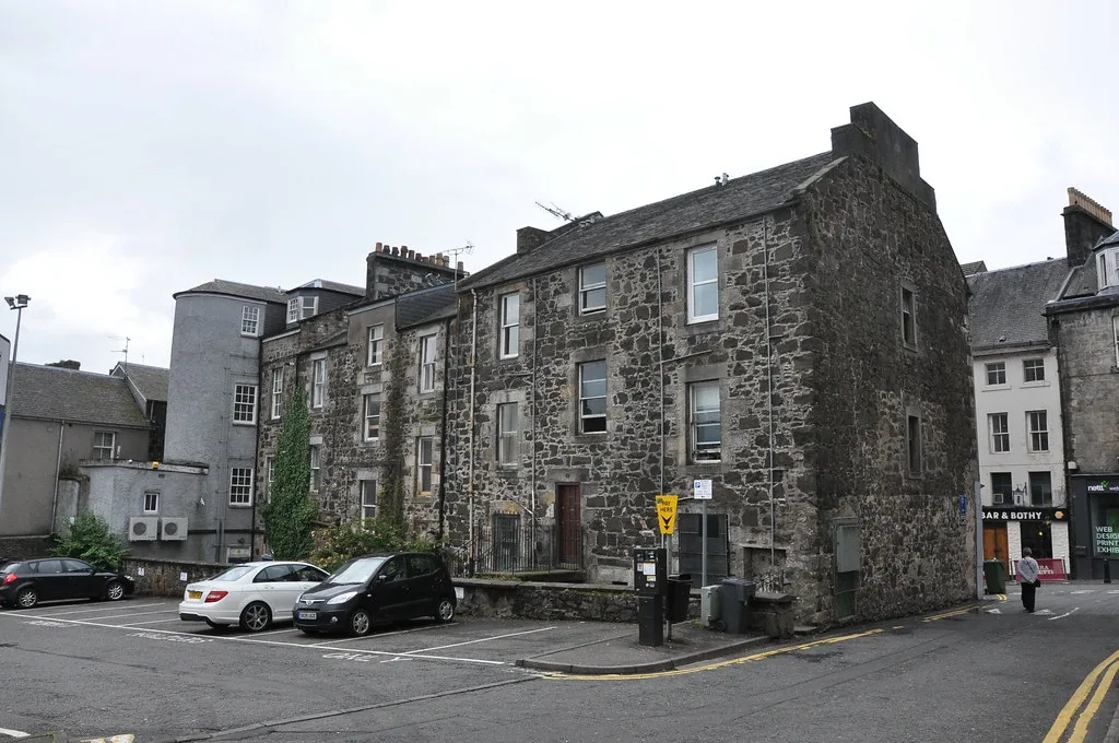 Old stone houses on the corner of Baker Street and Dalgleish Court, Stirling.
