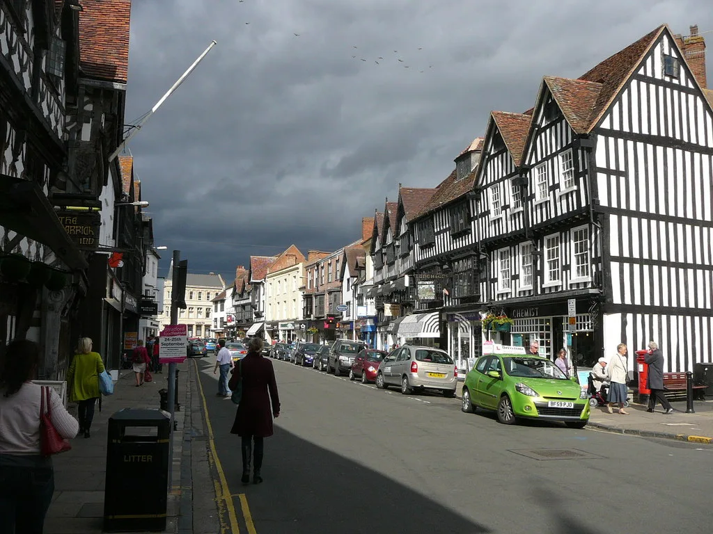 Timber-framed buildings on High Street, Stratford-upon-Avon.
