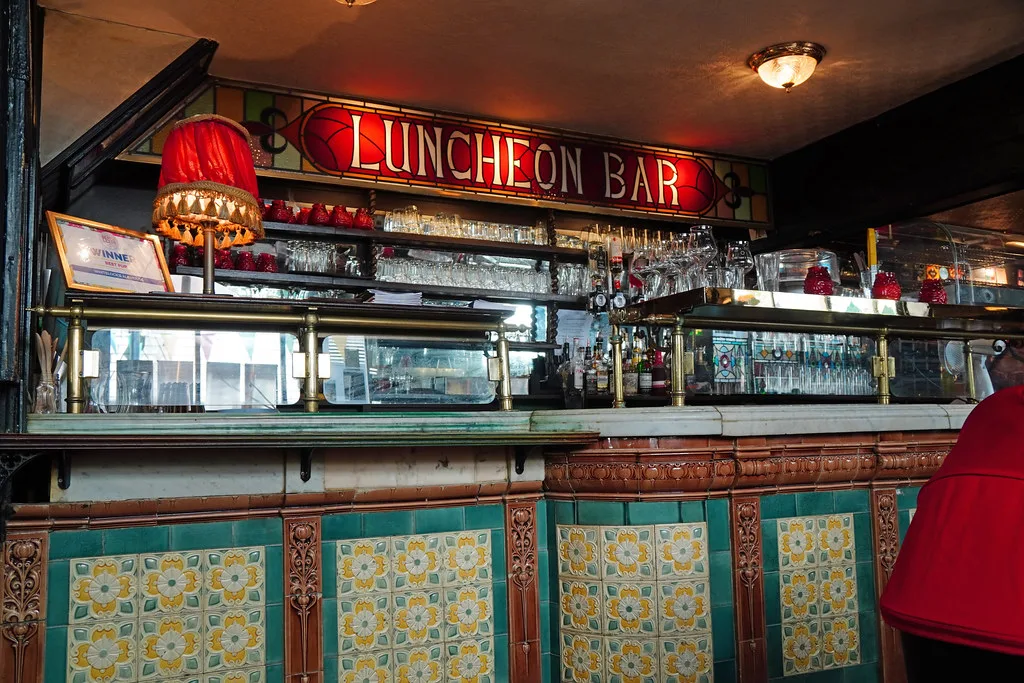 The luncheon bar at Whitelock's Ale House in Turk's Head Yard, Leeds.