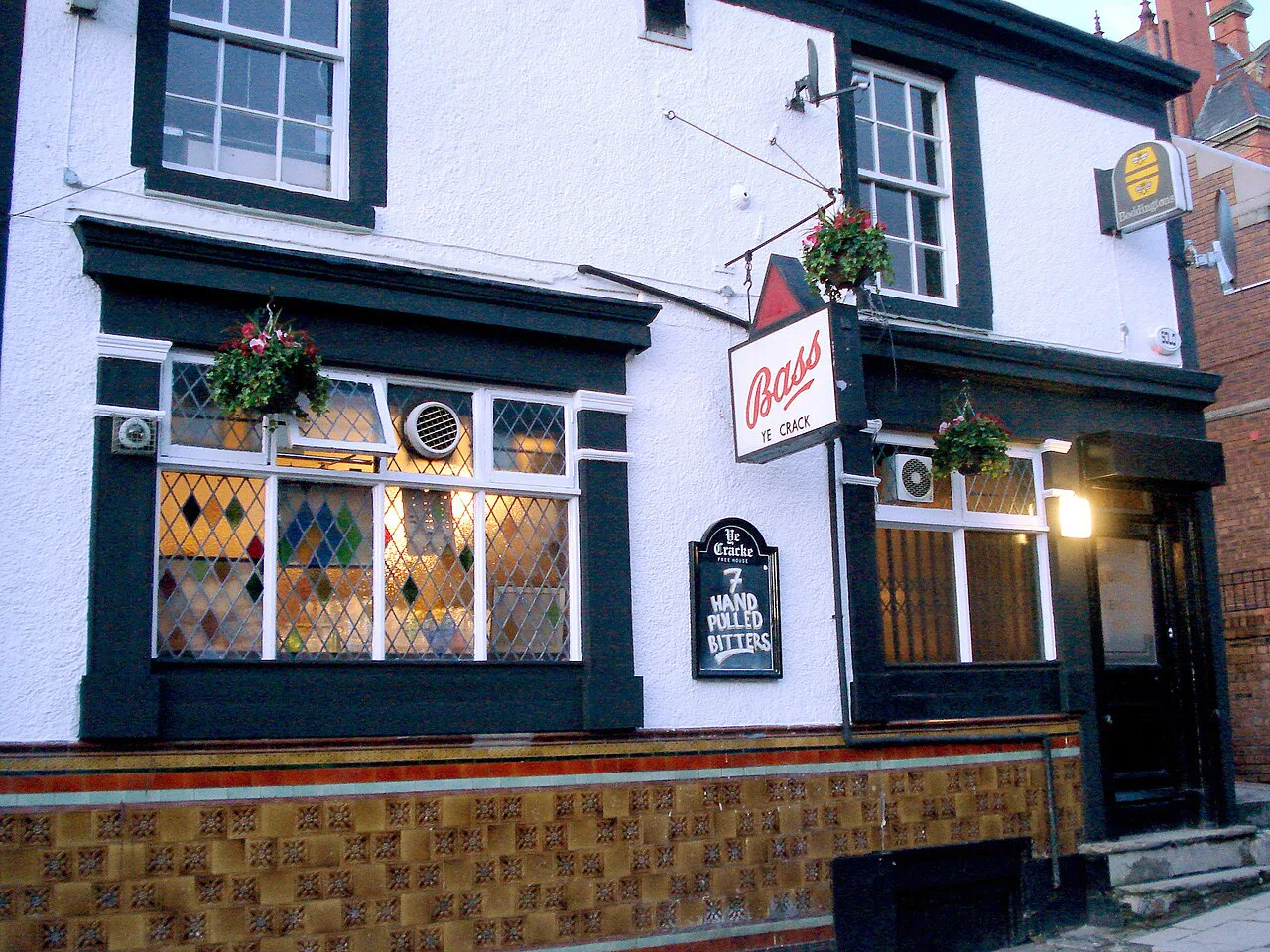 The stained-glass windows of Ye Cracke pub, Liverpool.