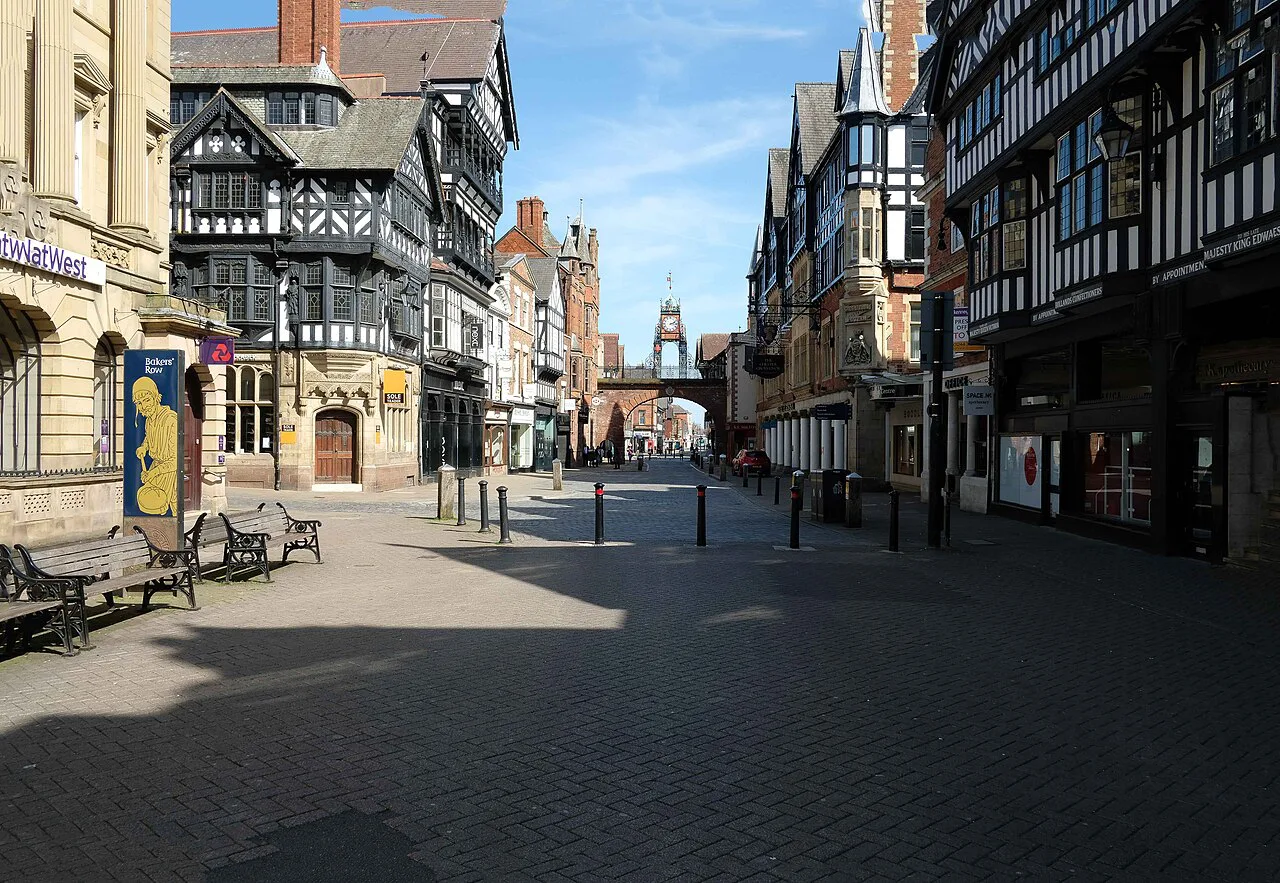 Eastgate Street looking towards the Eastgate, Chester.
