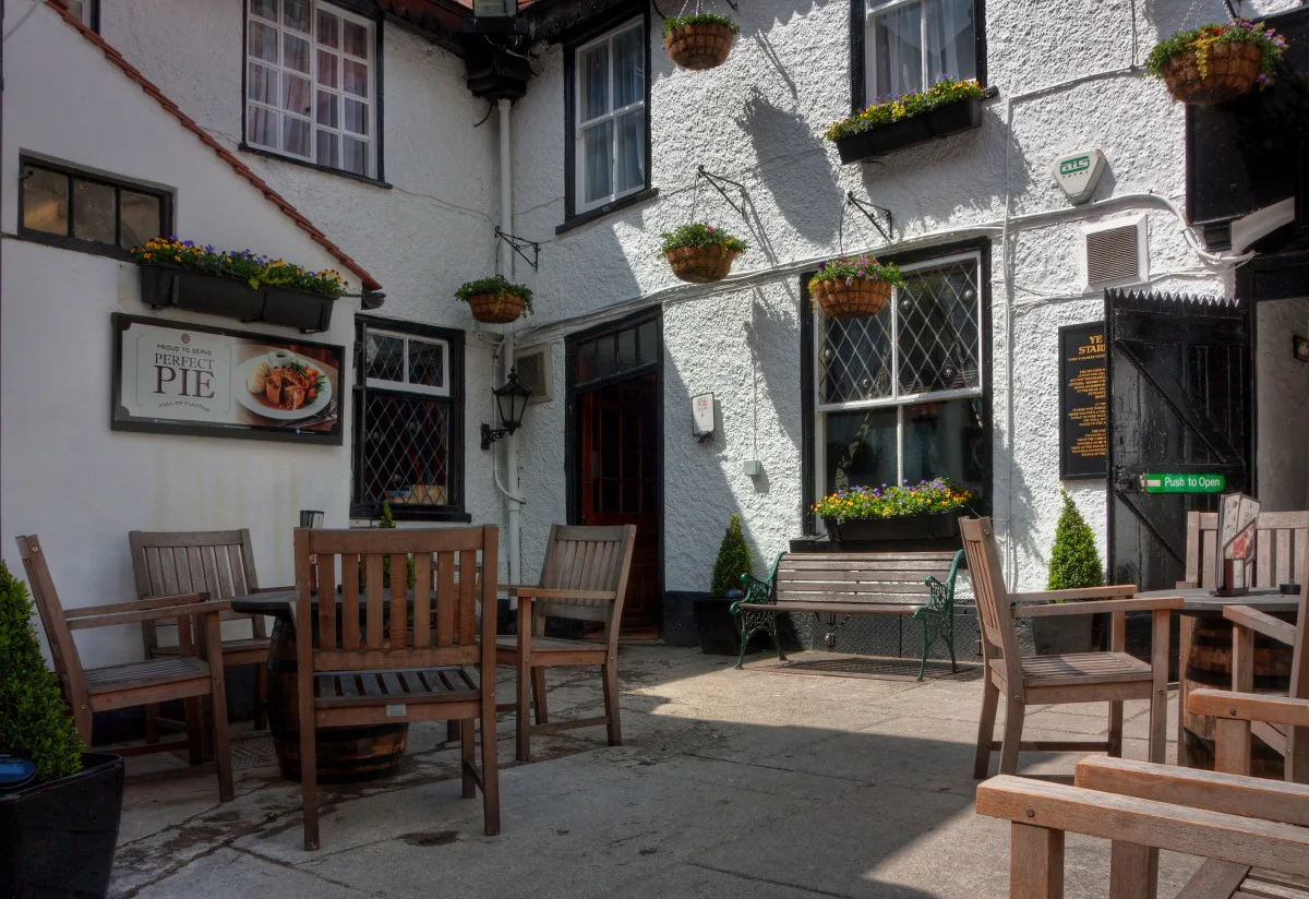 The beer garden at Ye Olde Starre Inne, York.